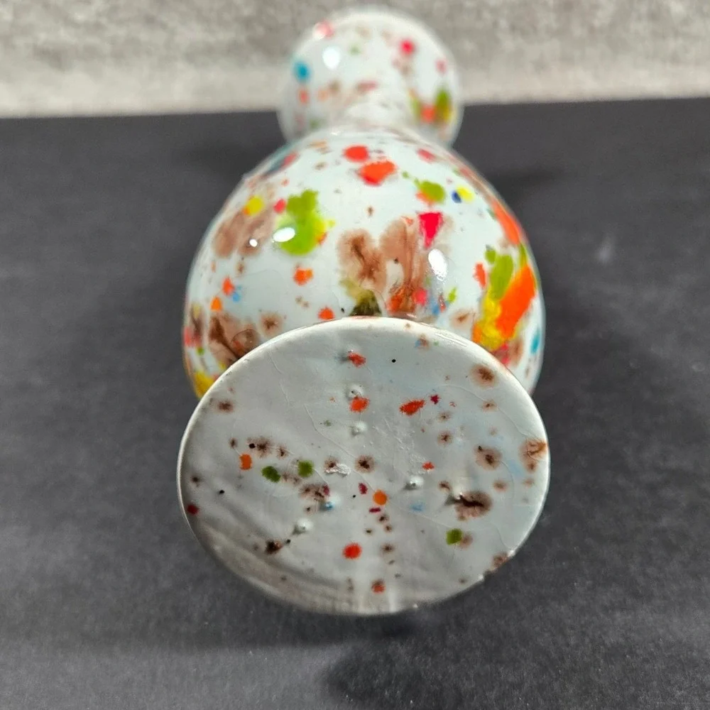 Bud Vase Multicolor Splatter Paint Ceramic Vintage Home Decor Small 6.5in